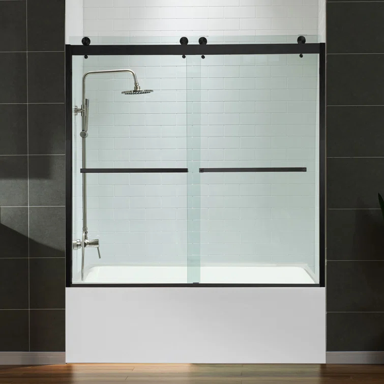 WoodBridge 56-60X62" Double Sliding Tub Door with 3/8" Thickened Upgrade Tempered Glass | Stainless Steel Hardware | Safe, Explosion-Resistant, Clear & Stylish, Sturdy & Durable  SDD6062-MBL