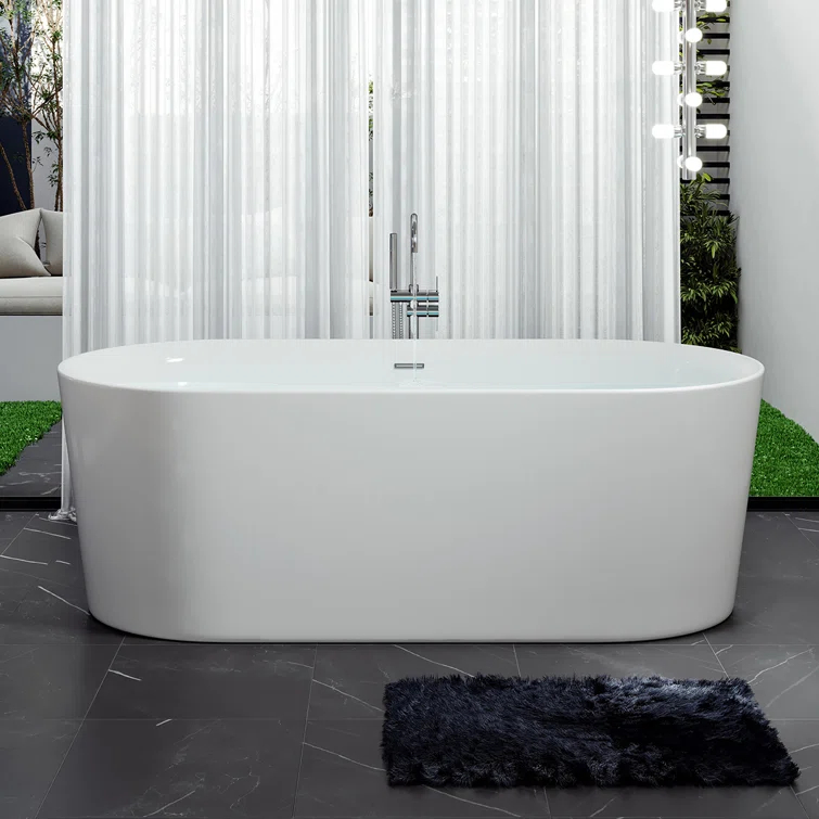 Eviva EVTB1872-60WH Rejoice 59'' x 29.5'' Freestanding Soaking Solid Surface Bathtub