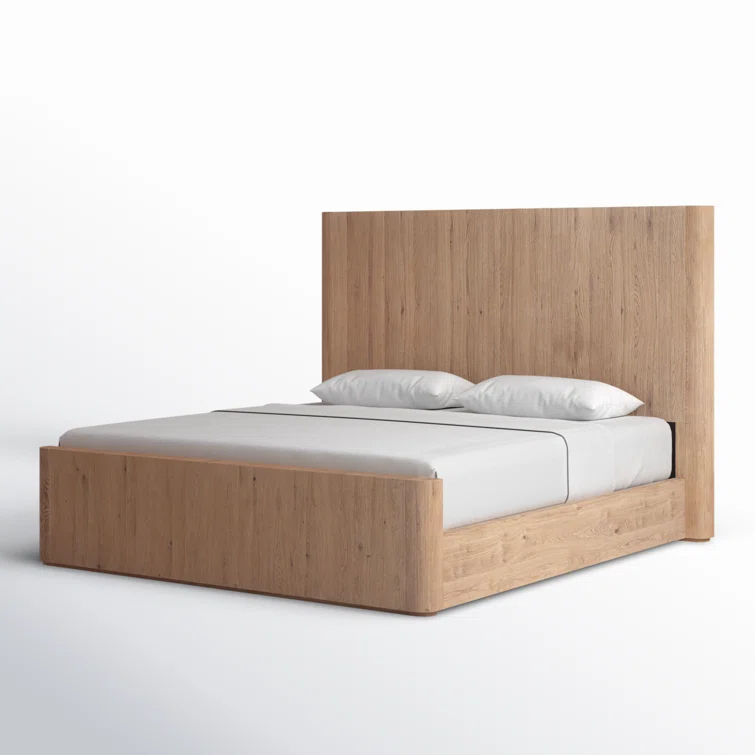 Natural Oak King Low Profile Bed with Tall Headboard