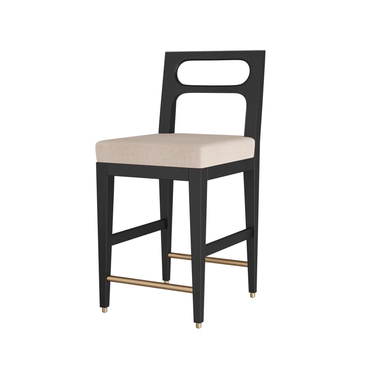 Ebony Mango Wood and Antique Brass Counter Stool