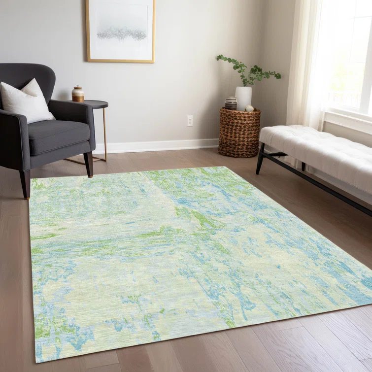 Machine Washable Indoor/Outdoor Christain ACN1352 Mint Rug