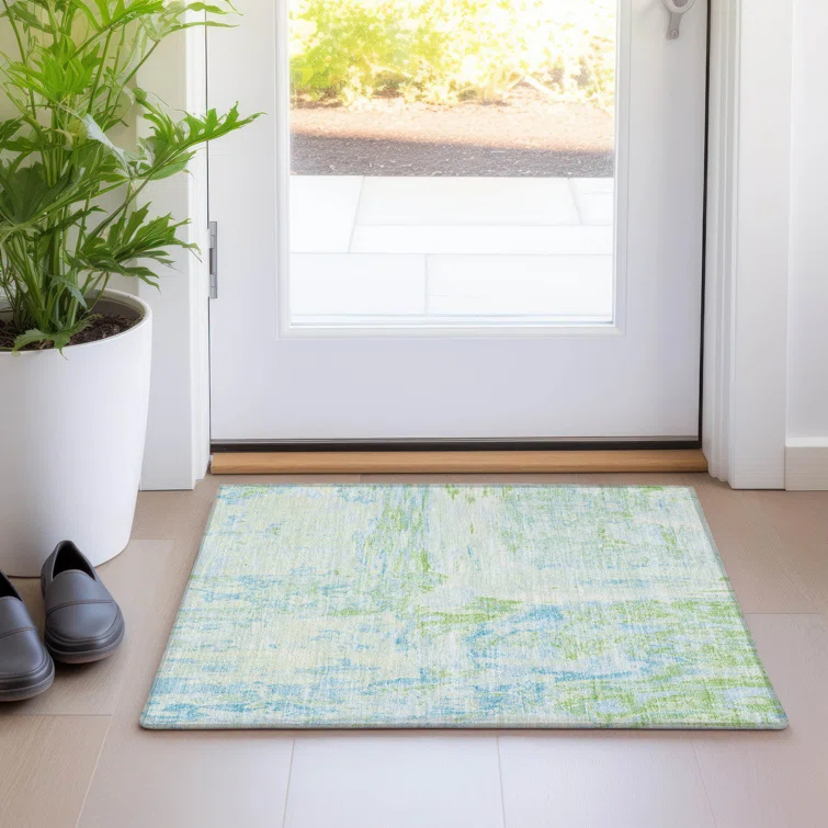 Machine Washable Indoor/Outdoor Christain ACN1352 Mint Rug