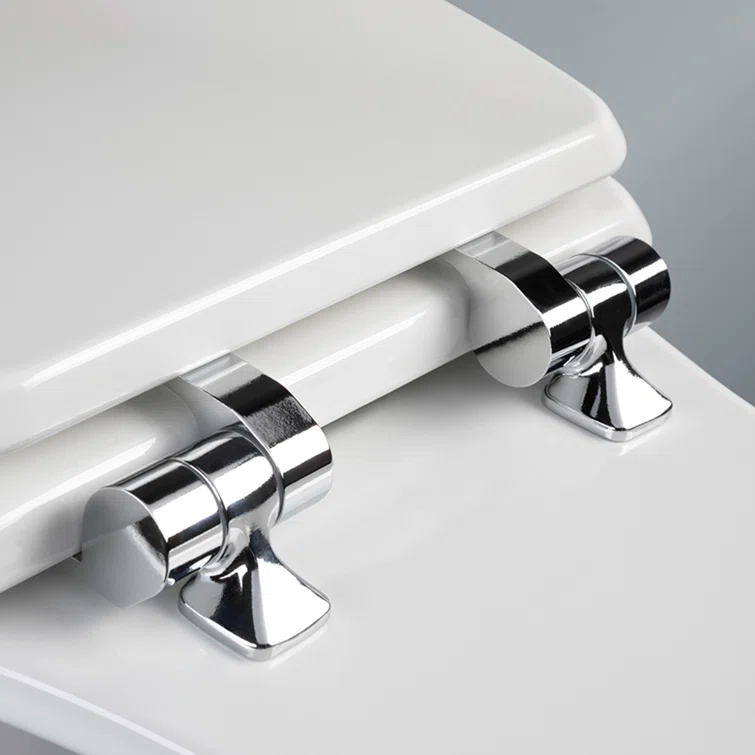 Bennett Toilet Seat with Metal Hinges, Slow Close Wood Seat, Easy Install, Elongated, White