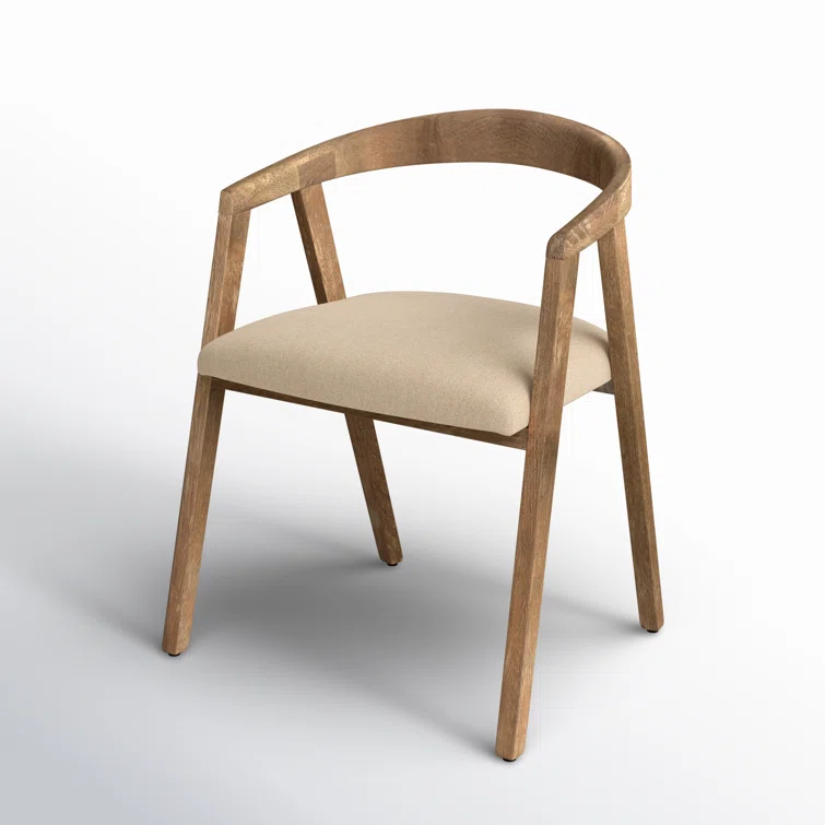 Beige Linen Upholstered Arm Chair with Wood Frame