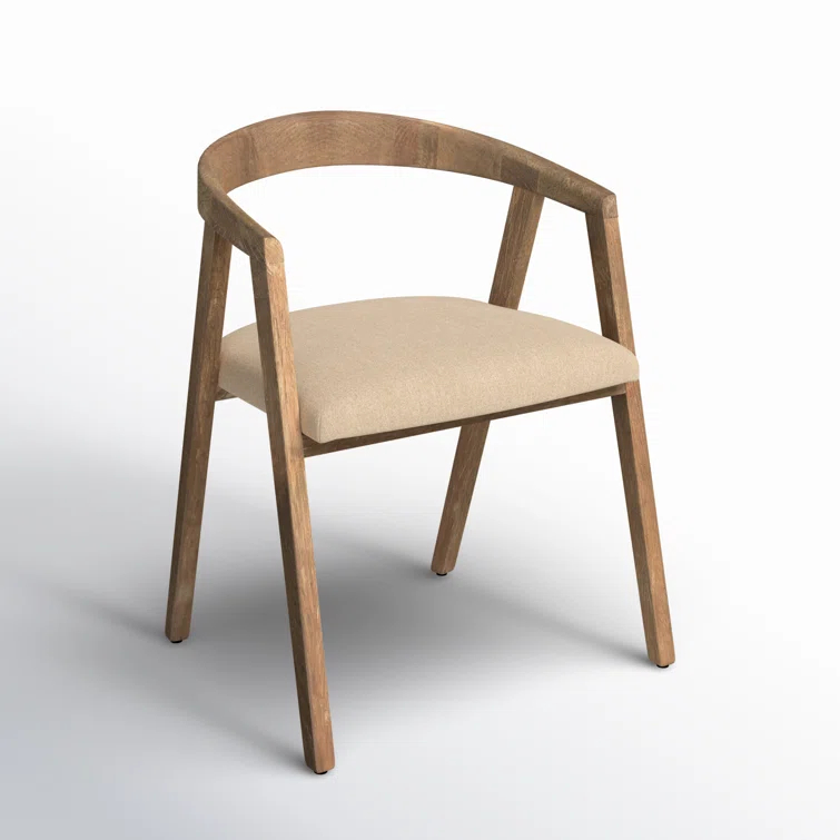 Beige Linen Upholstered Arm Chair with Wood Frame