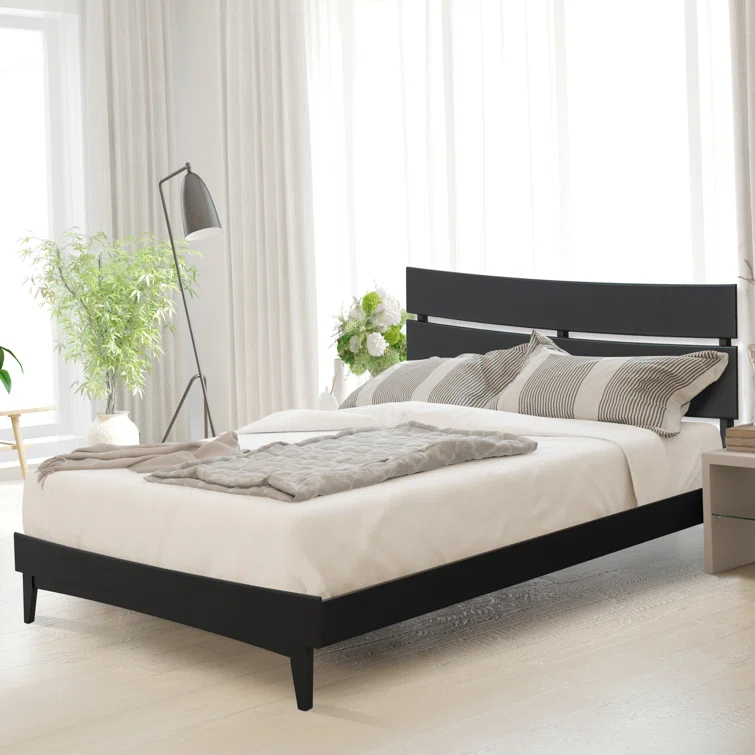 Acacia Aurora Premium Solid Wood Platform Bed Frame and High Headboard, King Bed Frame with Headboard Included, Mid Century Modern Bed with 5 years Warranty
