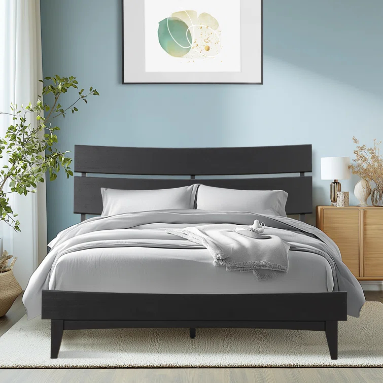 Acacia Aurora Premium Solid Wood Platform Bed Frame and High Headboard, King Bed Frame with Headboard Included, Mid Century Modern Bed with 5 years Warranty