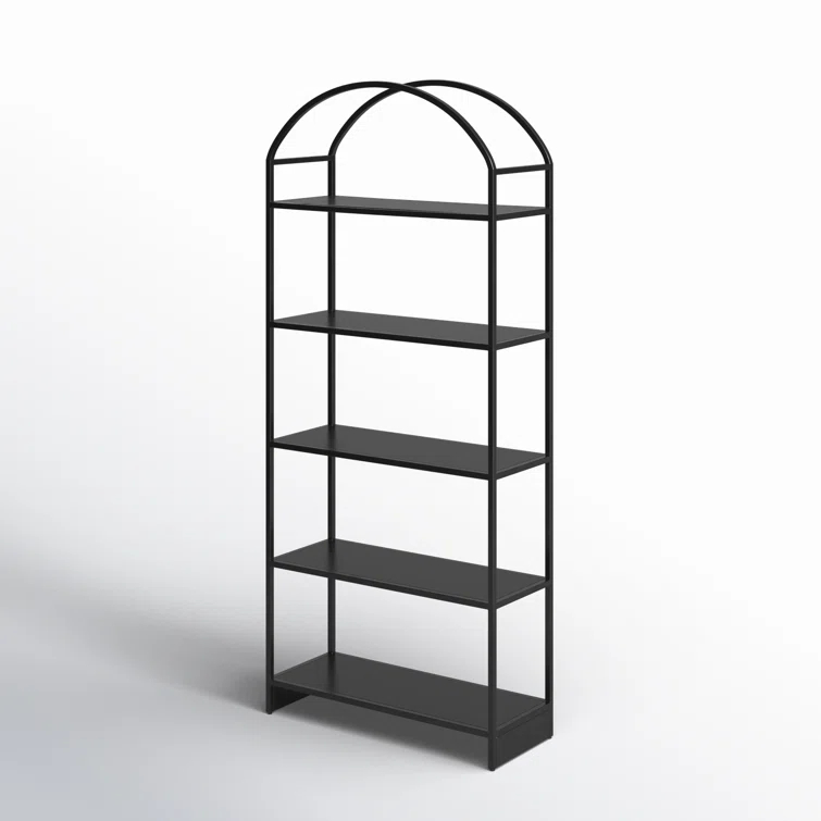 Modern Arched Black Iron Etagere Bookcase 39.5" W