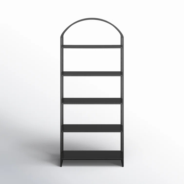 Modern Arched Black Iron Etagere Bookcase 39.5" W