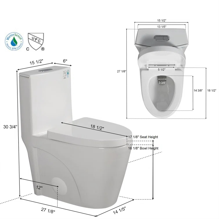 One-Piece 1.1/1.6 Gpf Dual Flush Elongated Toilet In Seat Included