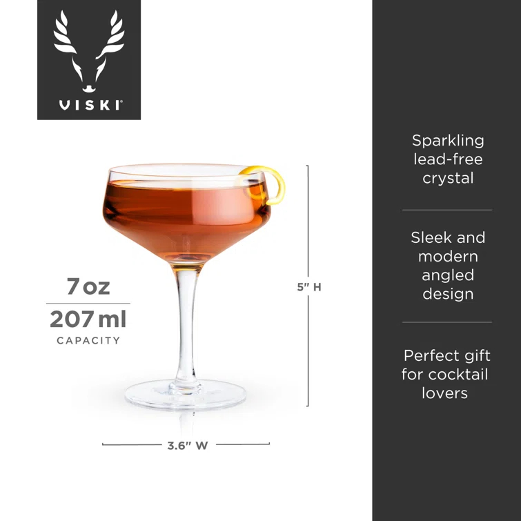 Viski Raye Angled Crystal Coupe Glasses (Set of 4)