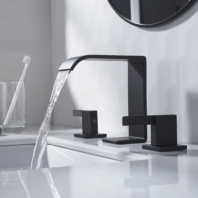 2 Handle 8 Inch Widespread Waterfall Bathroom Sink Faucet with Drain