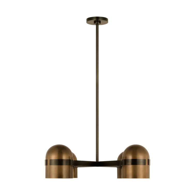Avroko Octavia 4-light chandelier in blackened bronze finish and bright worn brass shades