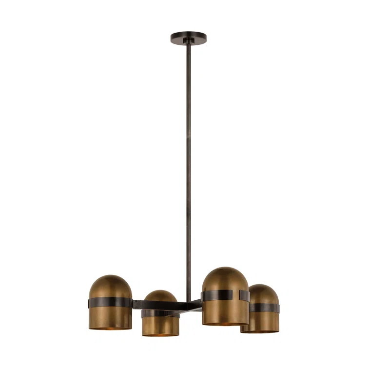 Avroko Octavia 4-light chandelier in blackened bronze finish and bright worn brass shades