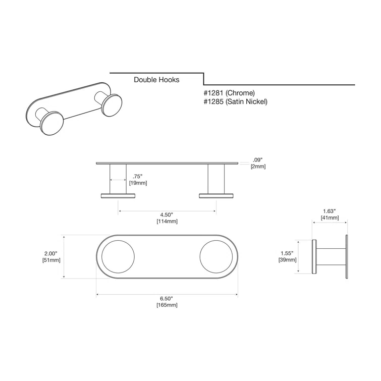 Glamour Wall Hook for Bathroom, Kitchen, Bedroom | Towel, Robe, Coat, Hat Rack with 2 Hooks