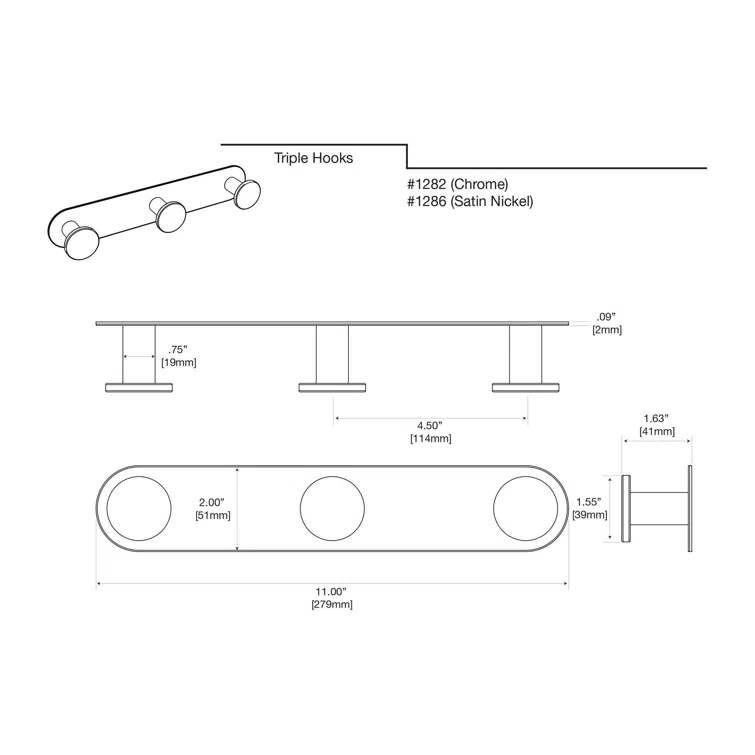 Glamour Wall Hook for Bathroom, Kitchen, Bedroom | Towel, Robe, Coat, Hat Rack with 3 Hooks