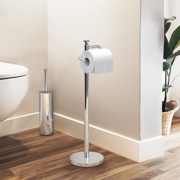 Free Standing Toilet Paper Holder with Weighted and Padded Base | 23.68"H Toilet Paper Roll Holder Stand for Bathroom