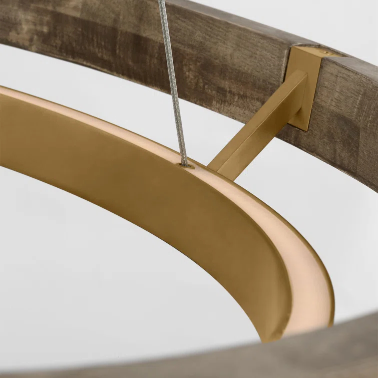Grace Natural Brass and Weathered Oak LED Chandelier