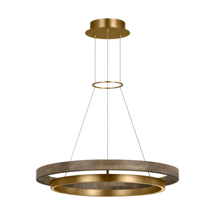 Grace Natural Brass and Weathered Oak LED Chandelier