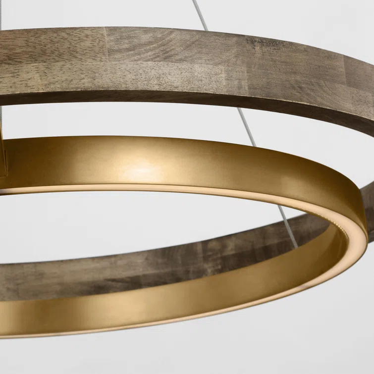 Grace Natural Brass and Weathered Oak LED Chandelier
