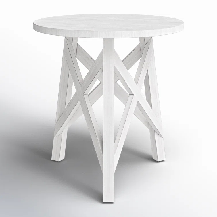 White Round Transitional Wood End Table
