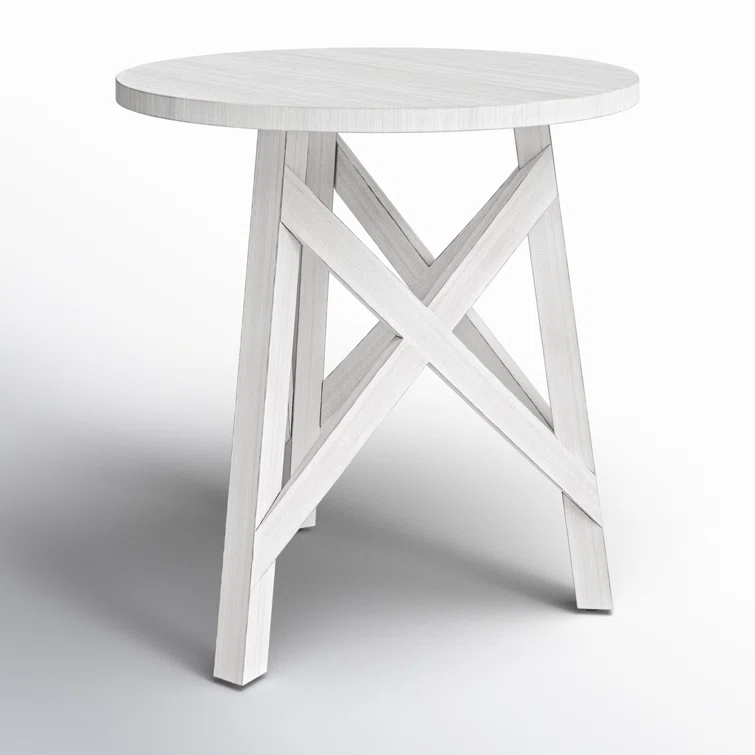 White Round Transitional Wood End Table