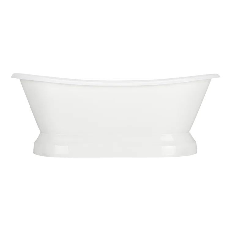 Frayser 71" Cast Iron Soaking Double Slipper Pedestal Freestanding Tub with Rolled Rim and Drain Kit