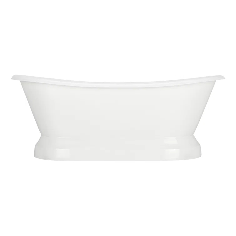 Frayser 71" Cast Iron Soaking Double Slipper Pedestal Freestanding Tub with Rolled Rim and Drain Kit