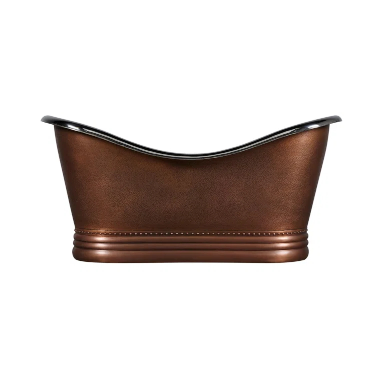 Paige 66" Copper Double Slipper Pedestal Tub with Pre-Drilled Overflow and Rolled Rim