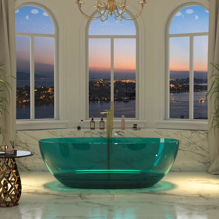 67'' x 30'' Runway Semi Transparent Resin Freestanding Soaking Bathtub
