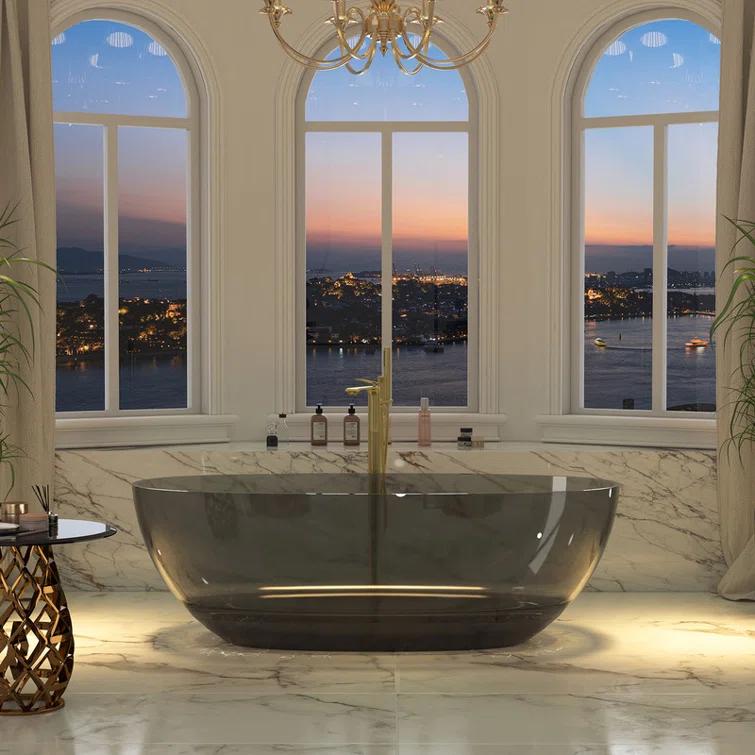 67'' x 30'' Runway Semi Transparent Resin Freestanding Soaking Bathtub