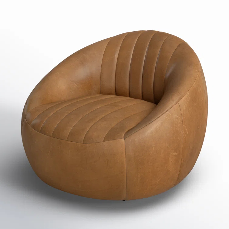 Sienna Brown Top Grain Leather Swivel Barrel Chair