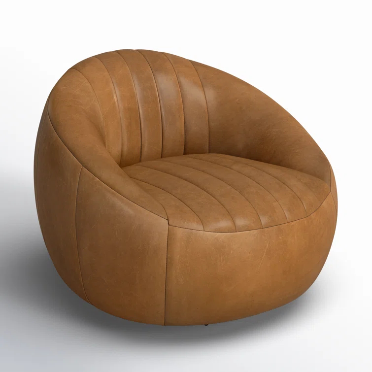 Sienna Brown Top Grain Leather Swivel Barrel Chair