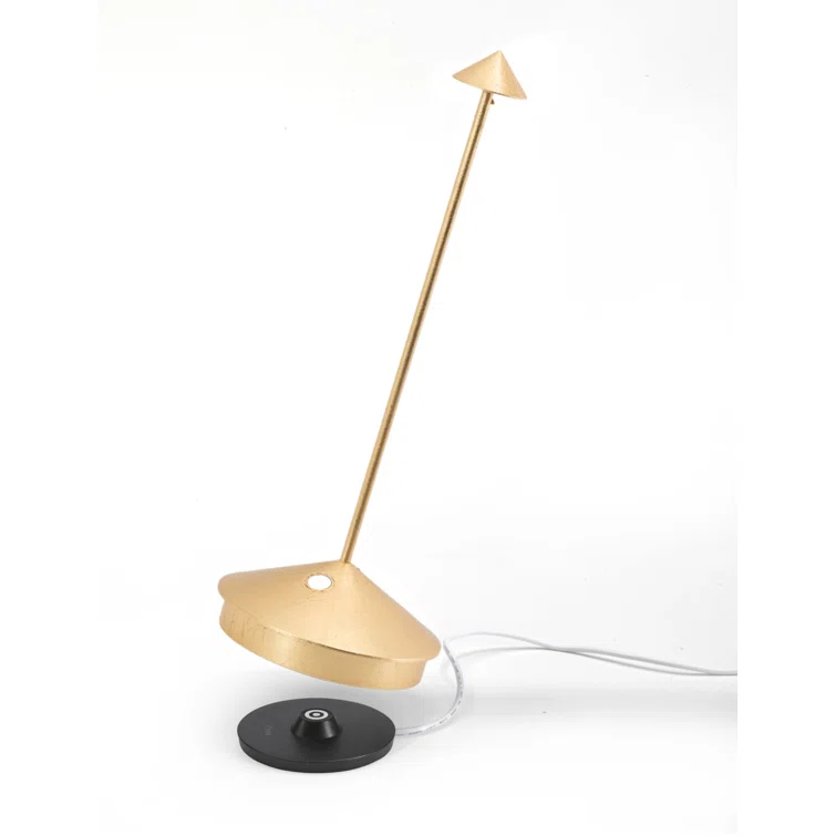 Zafferano, Pina Pro Lamp with Gold Leaf, Rechargeable Cordless Table Lamp with Touch Controls, Usable as an Indoor Lamp, Dimmer, 2200-3000 K, Height 11.4 Inches