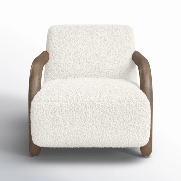 Natural Wood Accent Chair with White Faux Mongolian Shearling