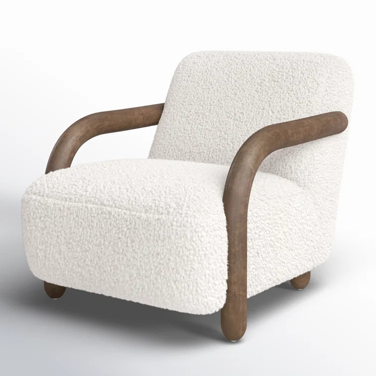 Natural Wood Accent Chair with White Faux Mongolian Shearling