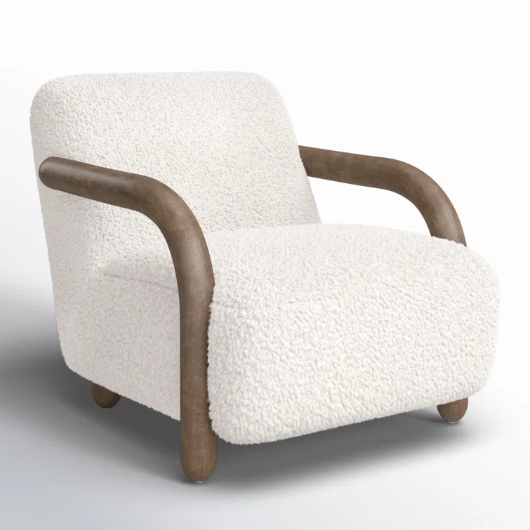 Natural Wood Accent Chair with White Faux Mongolian Shearling