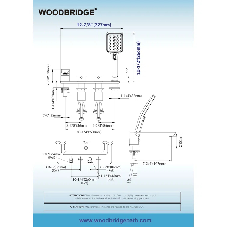 Widespread Deck Mount Roman Tub Faucet With Hand Shower, Two-Handle 4-Holes Bathtub Shower Faucet Set