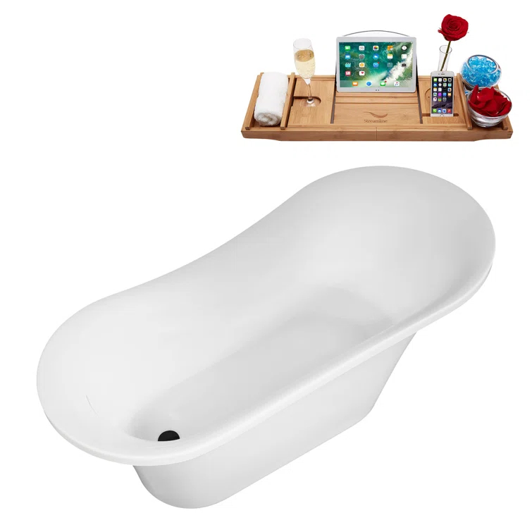 60" Streamline Soaking Freestanding Tub and Tray With Internal Drain