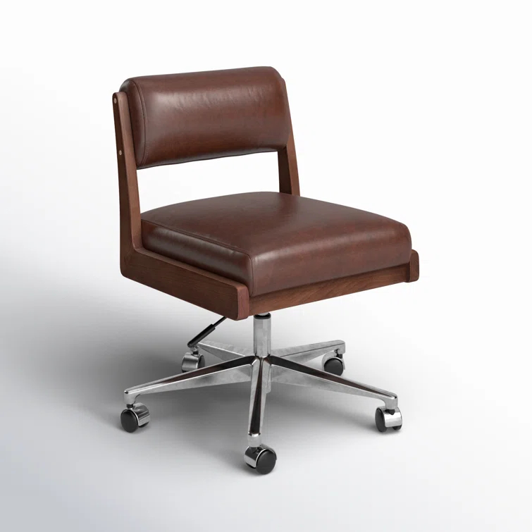 Sonoma Coco Armless Leather Desk Chair with Wooden Frame