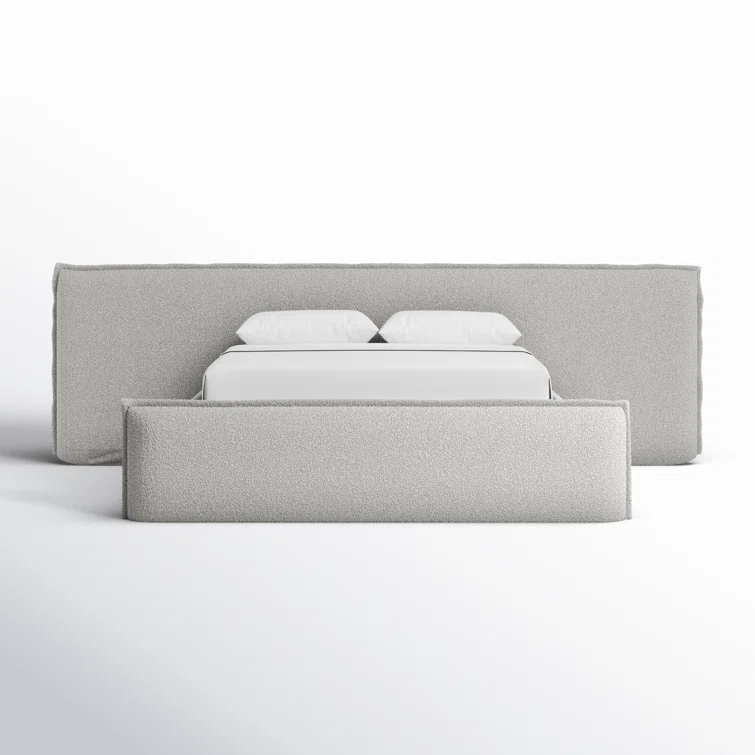 King Cream Upholstered Platform Bed with Tufted Headboard