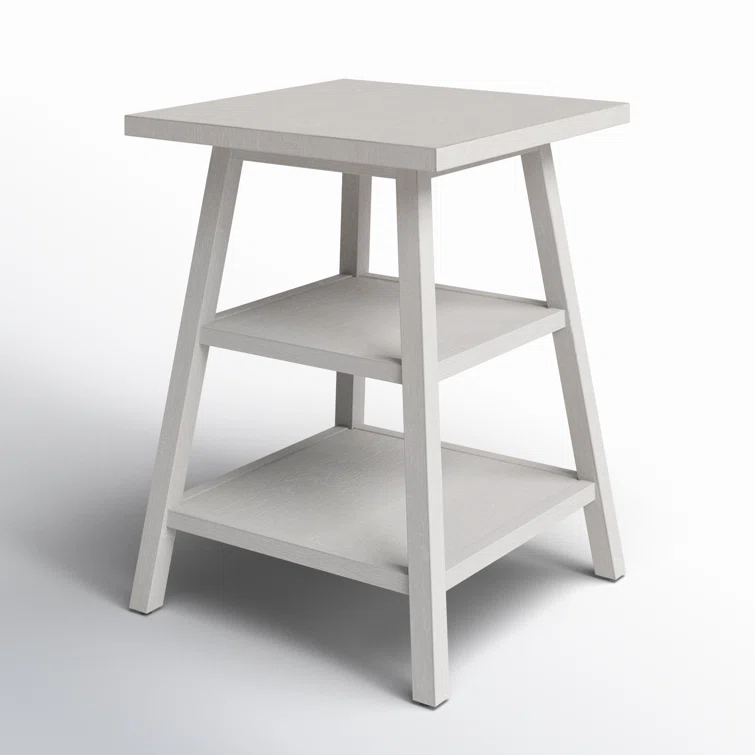 Cool White Transitional Square Wood End Table 18"