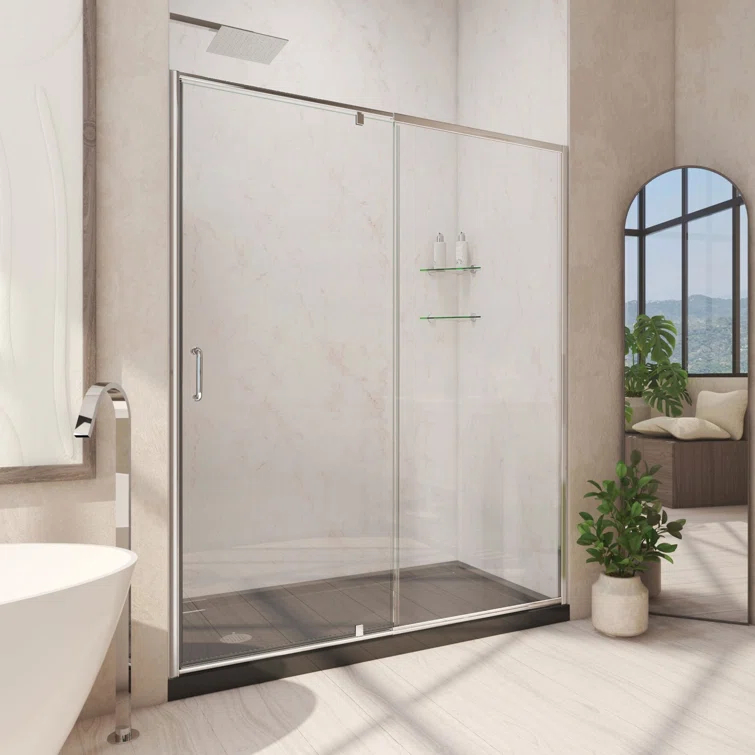 Flex 60" W x 30" D x 74.75" H Semi-Frameless Rectangle Pivot Shower Enclosure with Base Included