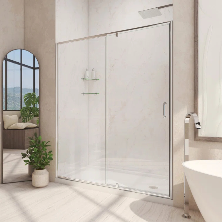 Flex 60" W x 30" D x 74.75" H Semi-Frameless Rectangle Pivot Shower Enclosure with Base Included