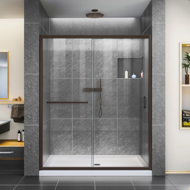Infinity-Z 60" W x 30" D x 74.75" H Semi-frameless Sliding Shower Kit