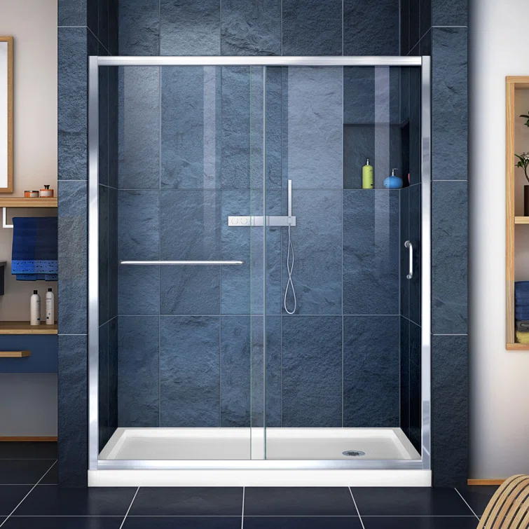 Infinity-Z 60" W x 30" D x 74.75" H Semi-frameless Sliding Shower Kit