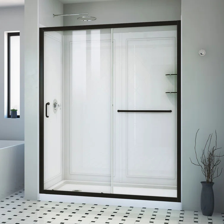 Infinity-Z 60" W x 36" D x 76.75" H Semi-Frameless Rectangle Shower Enclosure with Towel Bar