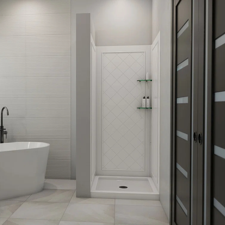 QWALL-4 32" W x 76.75" H Framed Square Shower Stall and Base Included