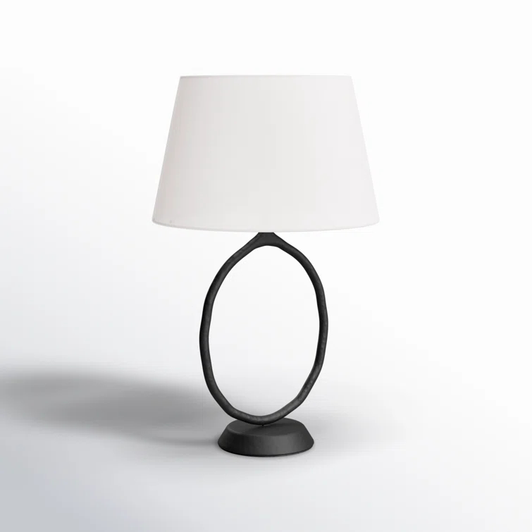 Aged Iron Adjustable Table Lamp with White Linen Shade