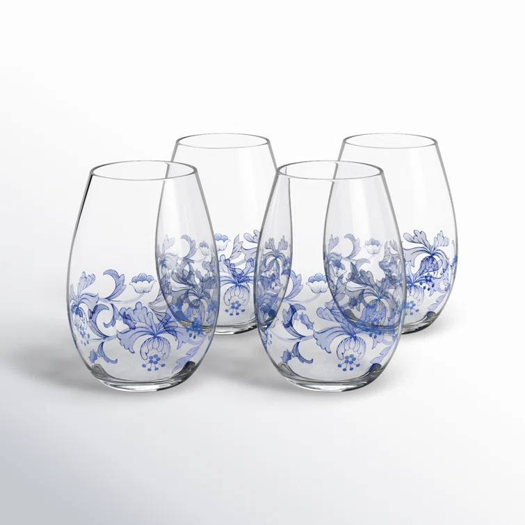 Spode Blue Italian Stemless Glasses 19 Oz